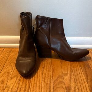 a new day Brown Leather-Look Ankle Booties with Block Heel